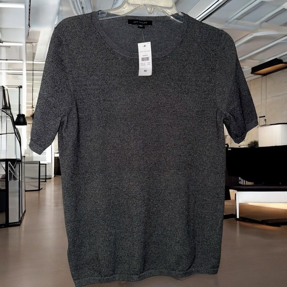 Ann Taylor Charcoal Short Sleeve Knit Top - NWT - Medium